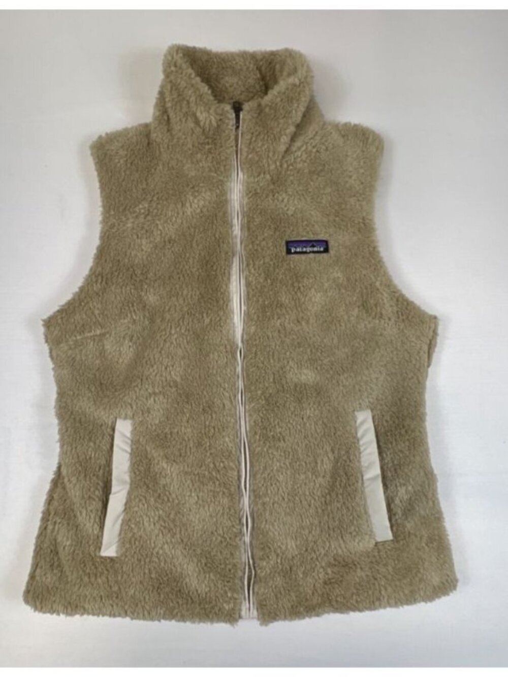 Patagonia Women S Los Gatos Fleece Vest Full Zip High Collar Khaki Beige Tan